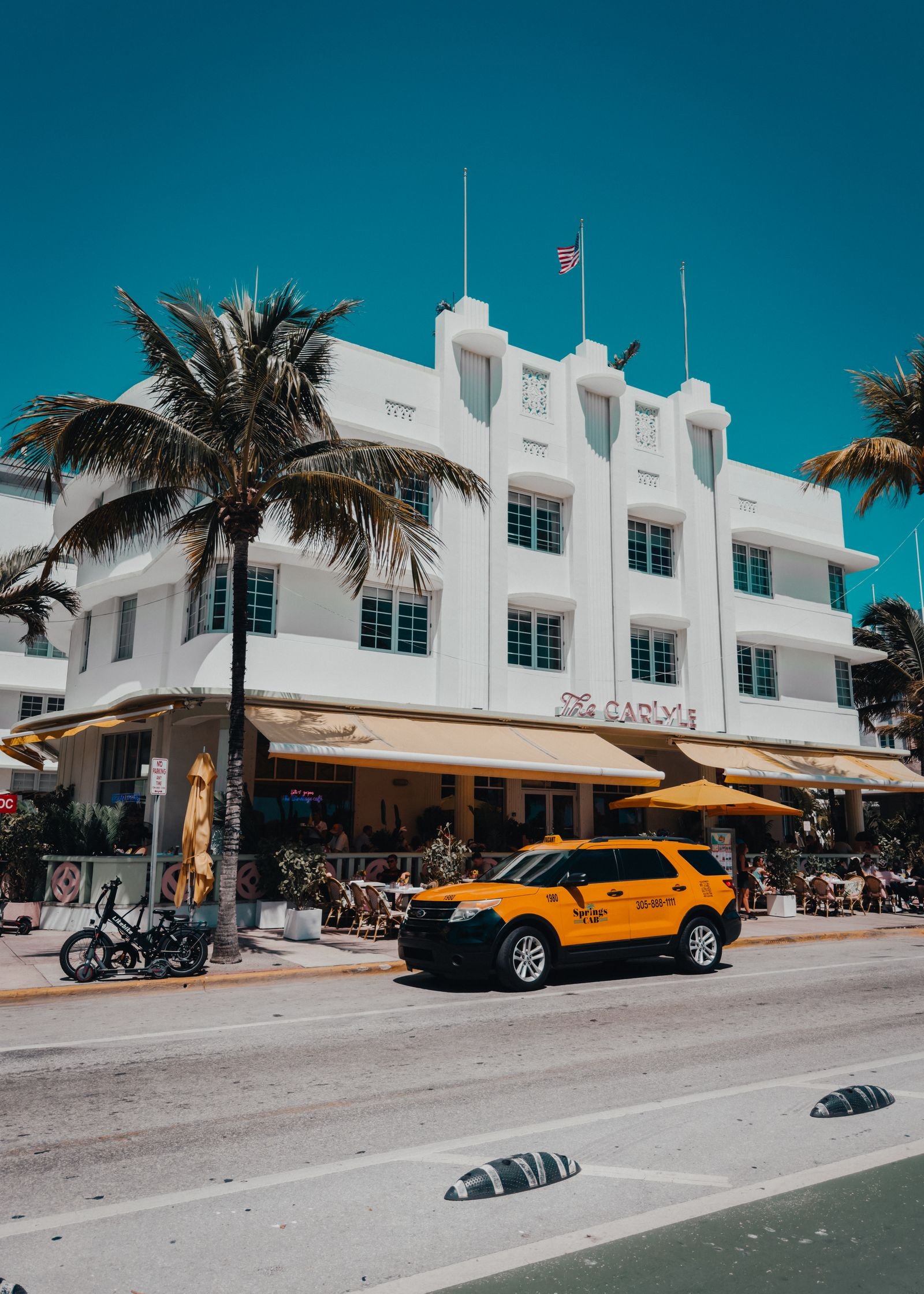 Iconic art deco building on Ocean Drive in Miami Florida near luxury auto detailing studios