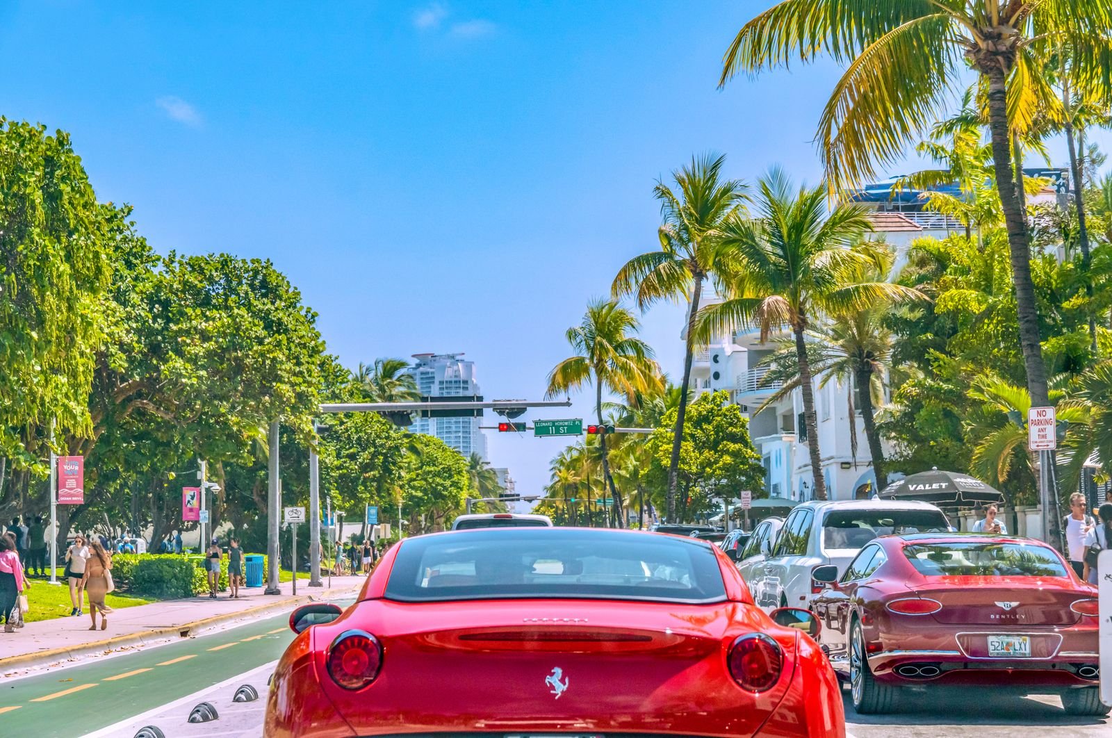Luxury car with paint protection film and ceramic coating parked on a Miami Florida street