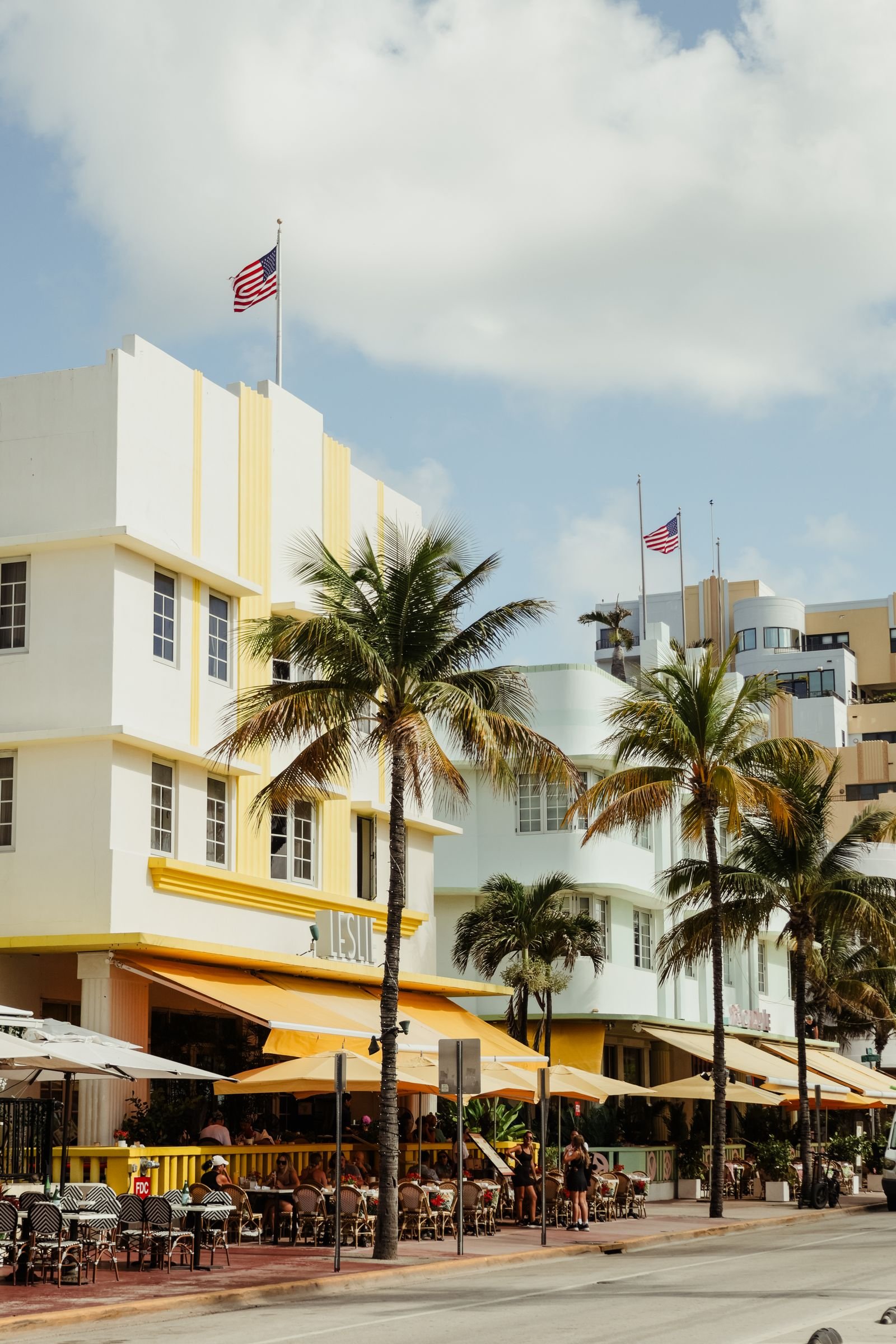 South Beach art deco architecture in Miami Florida near exotic car rental storefronts