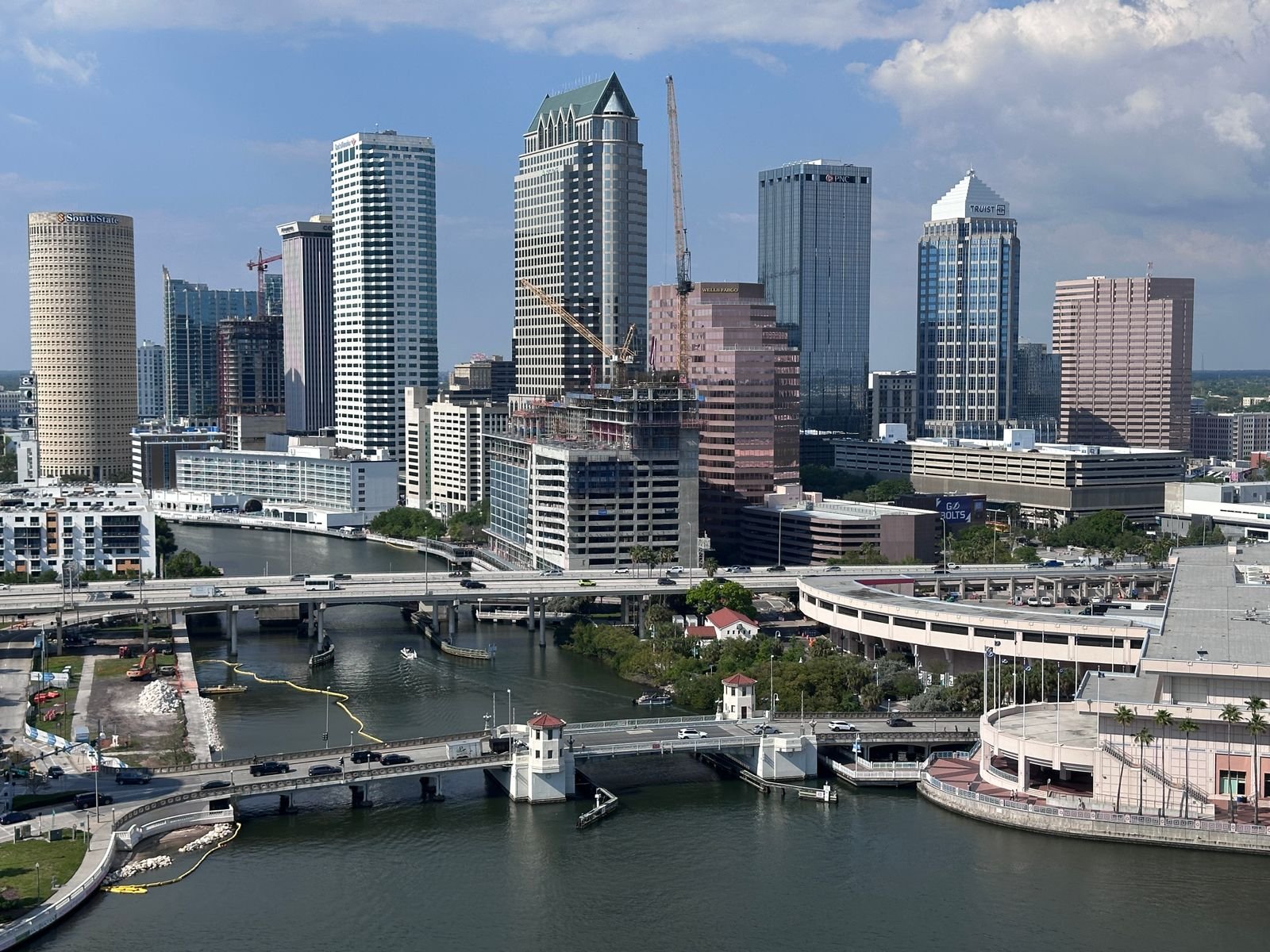 Skyline of downtown Tampa Florida with river and bridges near PPF installation shops